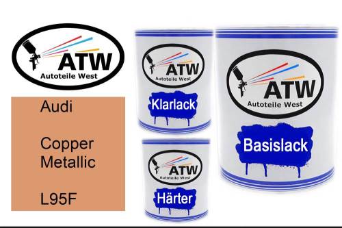 Audi, Copper Metallic, L95F: 1L Lackdose + 1L Klarlack + 500ml Härter - Set, von ATW Autoteile West.